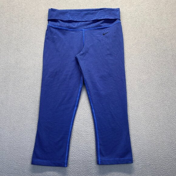 Nike Dri Fit Legend 2.0 Foldover Waistband Capri Pants Leggings Blue Size M - Picture 1 of 11